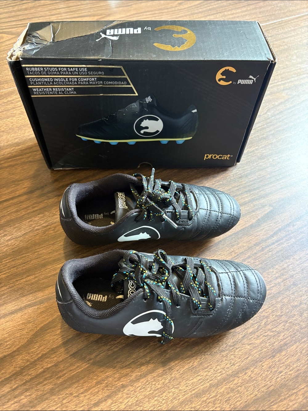 Puma Procat Speed Force Cleat Size 13 Kids Black Soccer Sneakers with White Logo